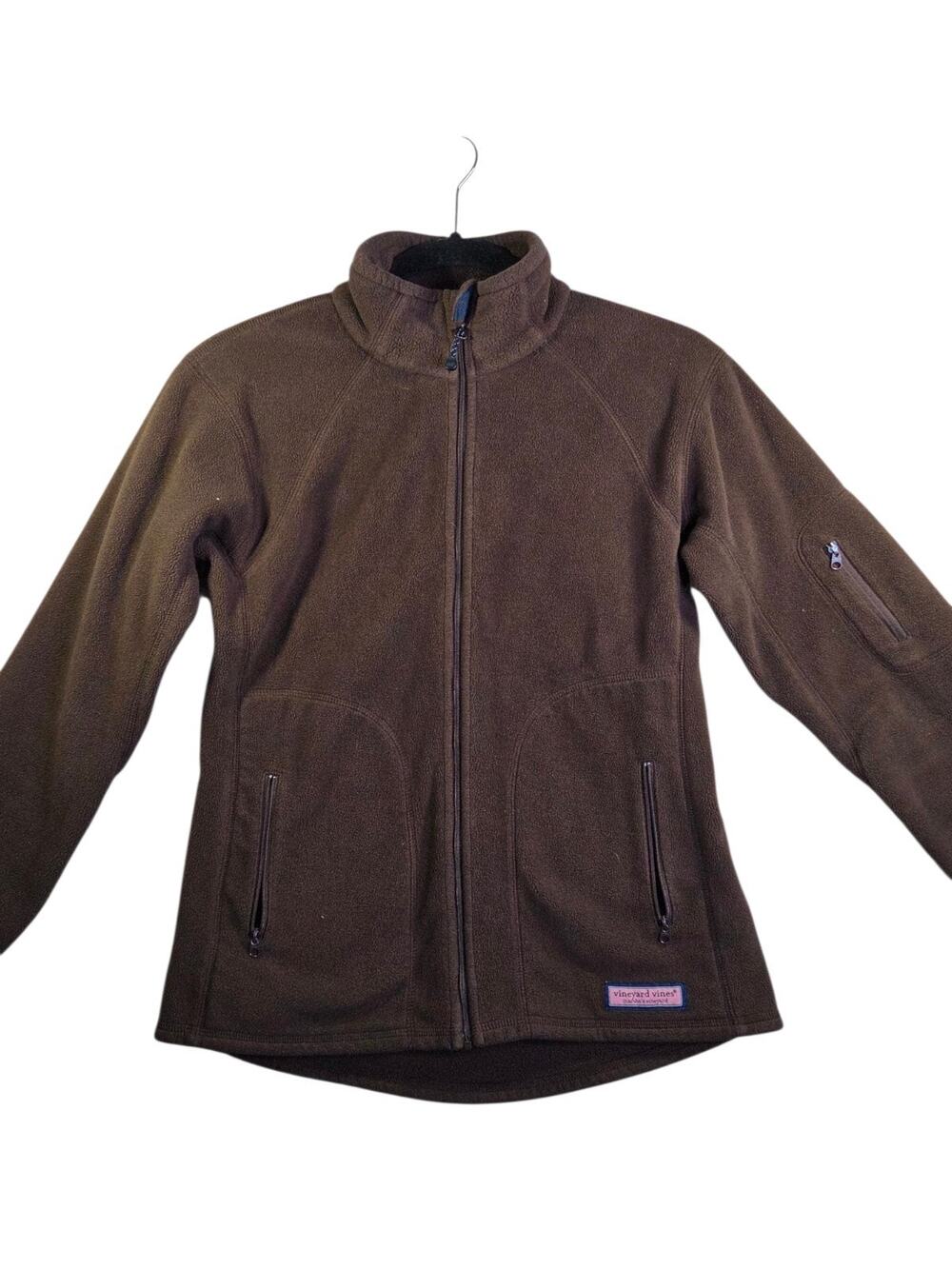 Vineyard Vines Fleece Jacket Womens X Small Brown Full Zip Pockets Logo Warm